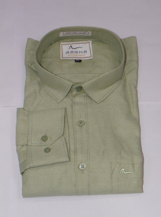BSG Men's Solid Olive Green Cotton Casual Shirt