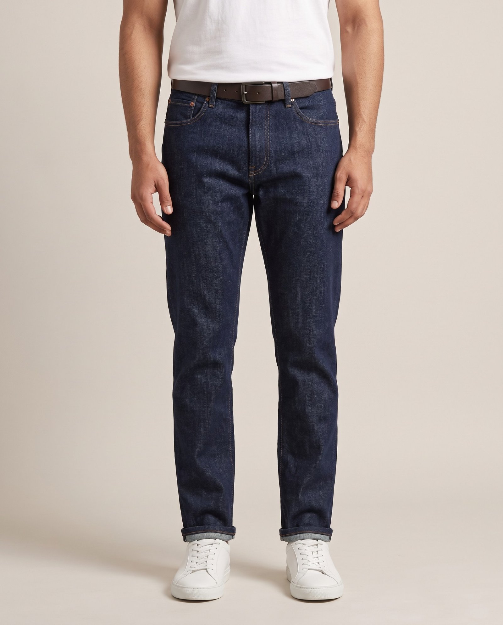 Indigo straight fit denim jeans – front view